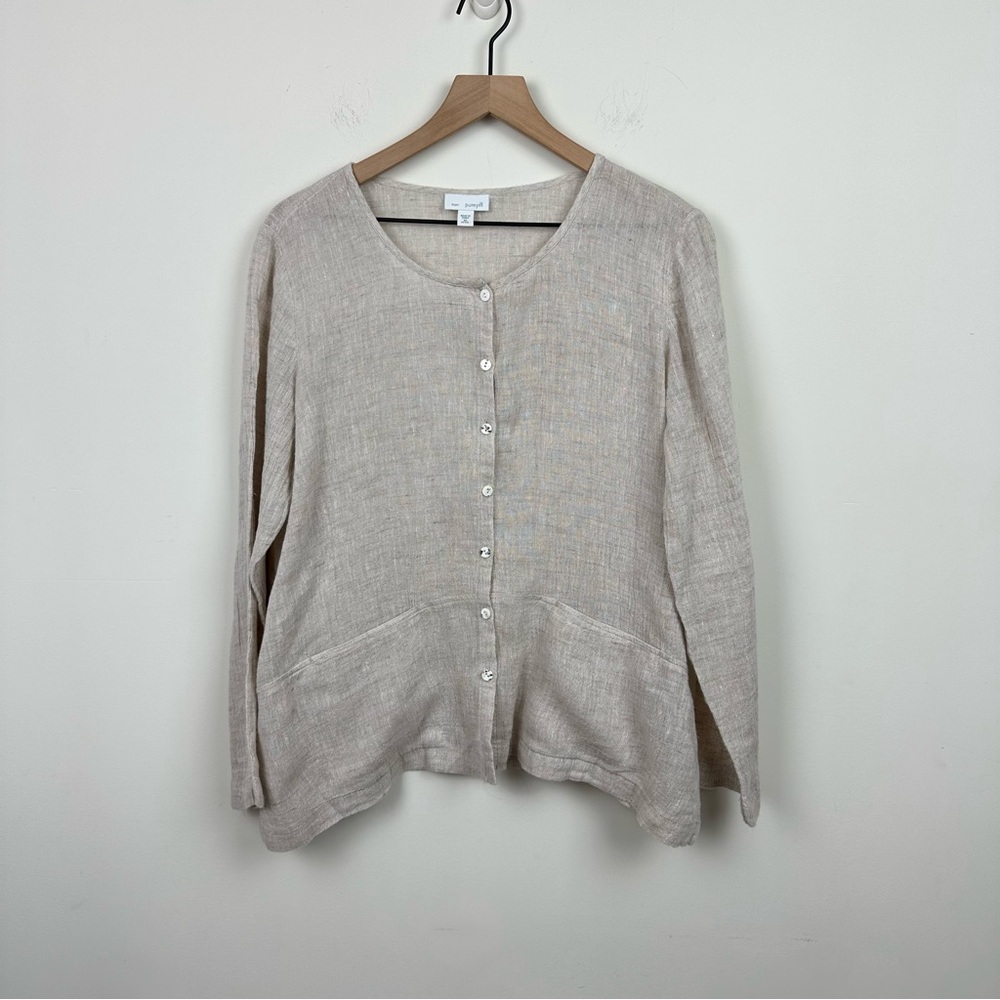 J Jill Pure Jill Beige 100% Linen Button Front Top, XS